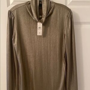 Ann Taylor Gold Ribbed Long Sleeve Blouse